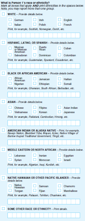 Test questionnaire for race or ethnicity